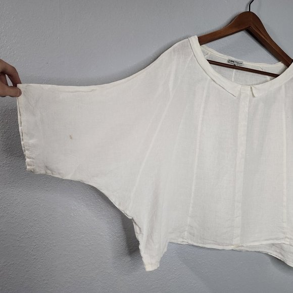 LIN Nature Womens Size 46 White Victorian Sheer Linen Dolman Blouse Top Batwing - Picture 3 of 5